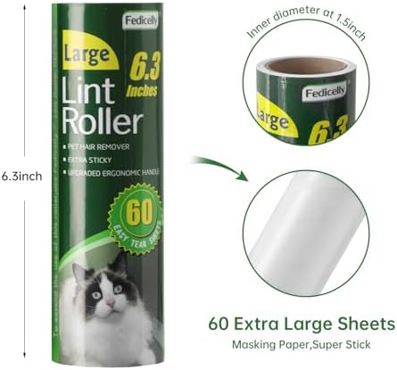 Fedicelly Large Lint Rollers Pet Hair Extra Sticky Refills,Mega Value Set 6.3 inches Wider with 320 Sheets for Cat and Dog Hair Removal,80 Sheets Per Roller (Pack of 4) - Image 2
