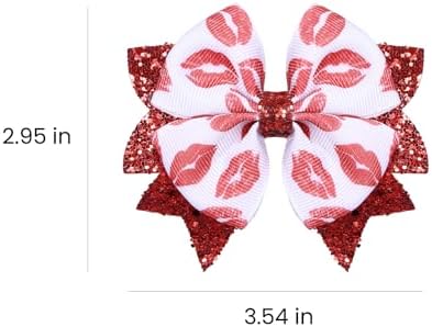 Glitter Valentines Hair Bows 2pcs 3.5" Red Lip Ribbon Dressy Bow Alligator Clips for Toddler Teen Girls Women Valentine Wedding Party outfit Decor Accessory Birthday Favor Gift - Image 7