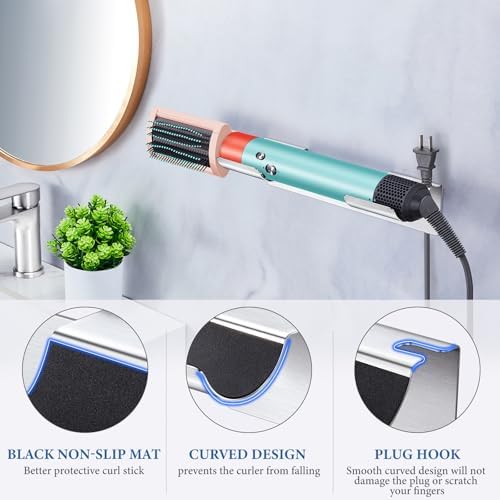 2 PCS Wall Mount Curling Iron Holder and Hair Tool Organizer with Adhesive, Multifunctional Hot Flat Iron and Hair Straightener Holder Storage Stand for Vanity, Cabinet and Wall, Silver - Image 5