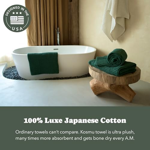 Luxury Organic Japanese Cotton Waffle Bath Towel | Thick, Absorbent, Quick Dry Bathroom Towels for Shower, Sauna, Onsen| Hotel & Spa Quality, Gift-Ready (Forest Green, Bath Towel Set (3-Piece)) - Image 3