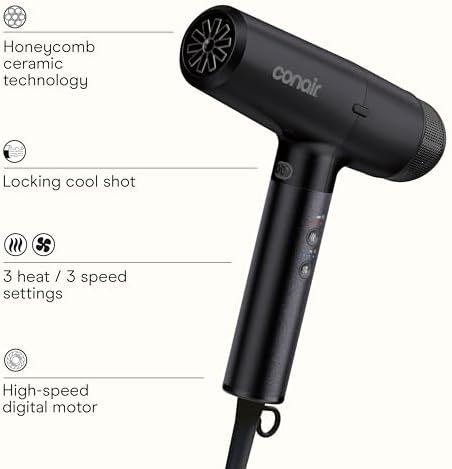 Conair Hair Dryer, INFINITIPRO, Digital, Ionic, Attachments Included, Black - Image 2