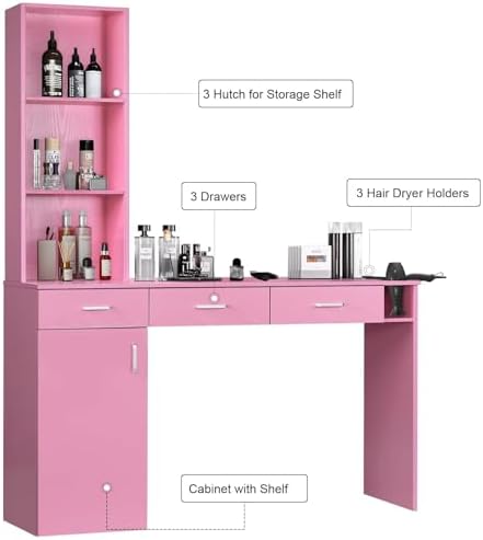 4ever2buy Salon Stations for Hair Stylist, Pink Barber Hair Salon Station - Image 7