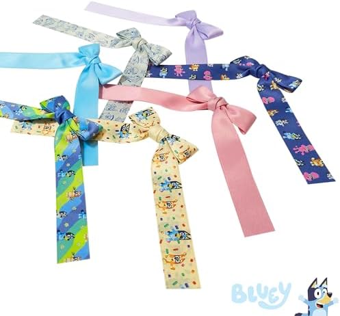 Bluey Printed Long Tail Hair Bow Set for Girls – 7-Pack Printed Bows with Alligator Clips – Cute Hair Accessories for Kids Ages 3+ - Image 7