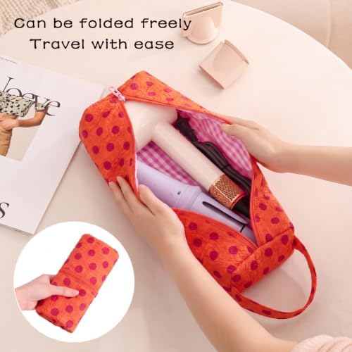 RSRSLEII Polka Dot Hair Tools Travel Bag,Hair Styling Accessories Storage Case for Shark FlexStyle,Dyson Airwrap Hair Dryer,Curling Iron,Straightener,Revlon Hair Tools,Portable&Foldable(24Orange) - Image 4
