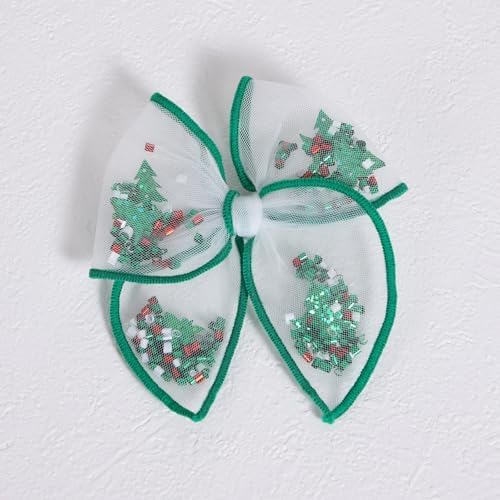 2pcs 4" Christmas Tree Shaker Bows Hair Clips for Girls Women Green Mesh Tulle Fable Hair Bow Alligator Barrettes Kids Teen Toddler Holiday Party Dress Decoration Accessory Xmas Gift - Image 6