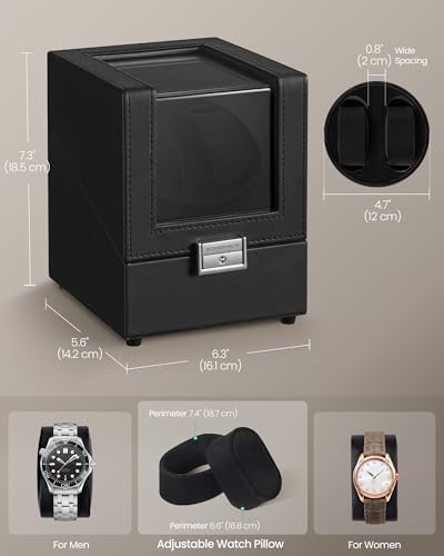 SONGMICS Automatic Double Watch Winder Box, Quiet Motor, LED Light, Lock - Image 5