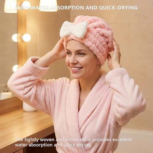 4-Pack Microfiber Hair Towel Cap for Short/Medium Hair, No Twist, No Tug, Soft Absorbent Drying Hat with Bow for Women - Great for Skincare, Makeup, Shower - Image 3