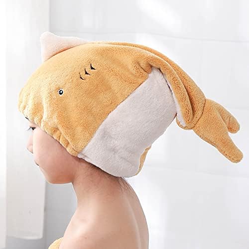Hair Drying Towel for Kids Girls, Cute Cartoon Absorbent Quick Drying Bath Wrap Set for Bathing, Swimming Pool, Soft Microfiber Cap for Curly Long & Wet Hair, Yellow Towel - Image 2