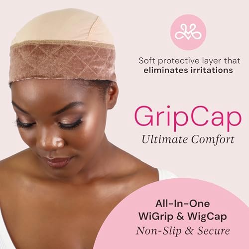 Milano Collection GripCap for Women, 2 in 1 Wig Cap with Grip Band Plus Wig Cap for Lace Frontals, Fully Adjustable, Comfortable, and Breathable Fabric for Secure Fit, Nude, 2 Pack - Image 2