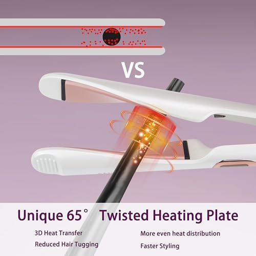 ANGENIL Pro Tourmaline Ceramic Twist Hair Straightener, Dual Voltage Flat Iron Curling Iron in One, Round Flat Iron with Silicone Heat Resistant Mat, LCD Display, 11 Adjustable Temp, 20S Fast Heating - Image 4
