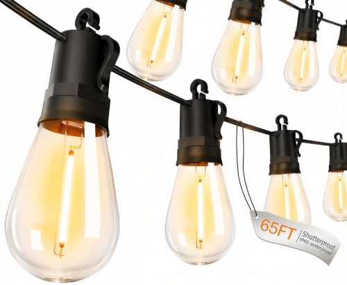 Outdoor String Lights Patio LED - Light Outside Waterproof S14 Porch Lighting Edison Plastic Bulb Pergola Hanging Balcony Connectable Backyard Yard Gazebo Party Garden Bistro 20M 65FT by Unknown