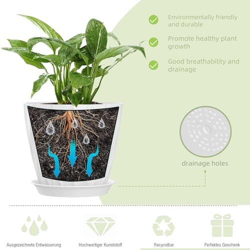4/4.5/5/5.5/6/6.5/7 Inch Plant Pots,7 Pack Flower Pots with Drainage Holes and Trays,Plastic Planters for Indoor Outdoor Plants Growth,White - Image 3