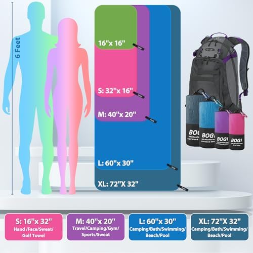 BOGI 4 Pack(8 pcs) Microfiber Travel Sports Towel-Quick Dry Towel, Soft Lightweight Microfiber Camping Towel Absorbent Compact Travel Towel for Camping Gym Beach Bath Yoga Swimming Backpacking-X Large - Image 2