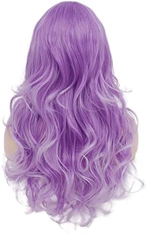 Long Curly Wavy Purple Wig for Women Side Part Colorful Wig Cosplay Costume Synthetic Replacement Wig for Women - Image 4