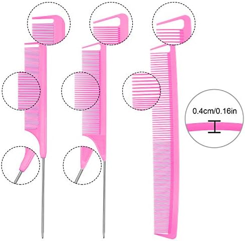 Patelai 6 Pcs Parting Combs Set Rat Tail Combs for Braiding, Hot Pink - Image 2