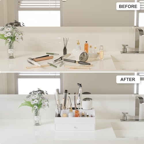 Hair Tool Organizer, Acrylic Hair Blow Dryer Holder Stand for Straightener and Curling Storage, Bathroom Vanity Countertop Organization for Makeup Accessories (White) - Image 4