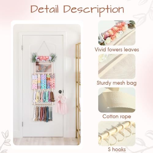 POVETIRE Headband Holder Hair Bows Organizer for Girls, Hair Accessories Display Storage Wall Hanging Decor for Baby Nursery Toddler Girls Room - Image 4