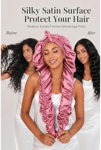 Double Layer Slik Like Satin Bonnet, 33-43" XXL Bonnet for Braids Long Hair - Image 2