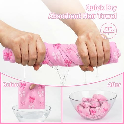 Microfiber Hair Towel Wrap for Kids Hair Drying Towel Wrap with Button 2 Pack Wet Hair Towel Wrap Head Towels Wrap for Girls - Image 2