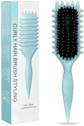 Blue Curl Defining Brush for Curly Hair – Detangling & Styling Brush for Women & Men, Defines 2A to 4C Curls, Reduces Frizz, Perfect for Wet & Dry Hair (Blue) by Sintario