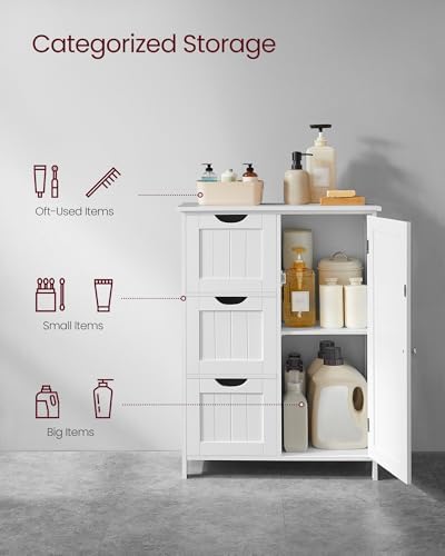 VASAGLE Bathroom Floor Storage Cabinet, 3 Drawers, Cloud White - Image 5