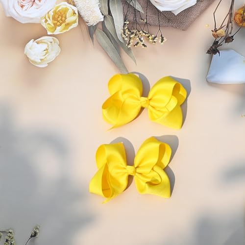 2 PCS 4.5inchs Hair Bows for Girls Grosgrain Ribbon Hair Bow Alligator Clips Hair Accessories for Baby Girls Toddlers(Yellow) - Image 7
