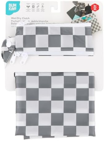 Bumkins Waterproof Wet Dry Clutch Bag for Baby, Travel, Swim Suit, Cloth Diapers, Pump Parts, Pool, Gym Clothes, Toiletry, Strap to Stroller, Daycare, Zip Reusable Bag, Packing Pouch, Gray Check - Image 6