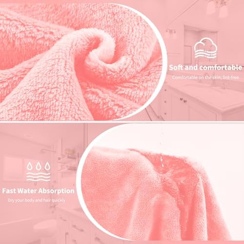 Women's Bath Towel Wrap with Hair Towel, Adjustable Soft Microfiber – Pink - Image 4