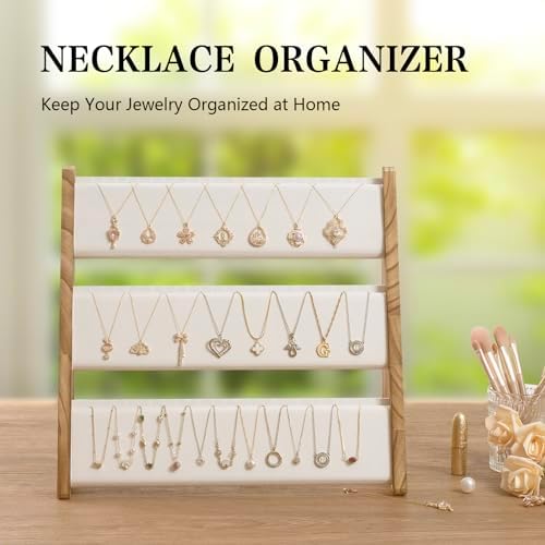 Necklace Holder, 3 Tier Necklace Organizer Stand with White Velvet, Wood Necklace Display Stands for Selling, Jewelry Display Stand for 72 Necklaces Bracelets (2 pack) - Image 4