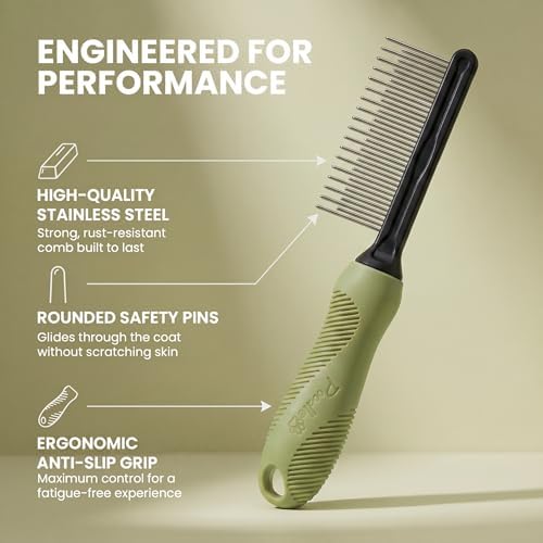 Poodle Grooming Comb - Metal Dematting Comb with Long & Short Stainless Steel Teeth for Removing Matted Hair & Knots, Safe and Gentle for Dogs & Cats (Green) - Image 6