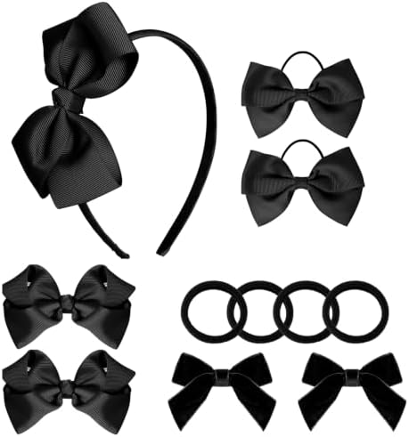 11PCS School Hair Accessories Uniform Hair Bow Headband Clips(Black) by baotongle