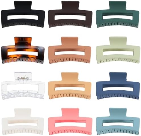 Sisiaipu 3.5 Inch Medium Hair Accessories - 12 Pcs Square Jaw Clips for Thick and Thin Hair, Rectangular Rectangle Basic Color Hair Clips for Women and Girls - Image 2
