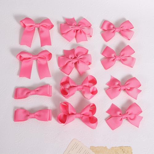 Everyday Hair Bows for Girls,12Pcs 3-Inch Hot Pink Boutique Grosgrain Ribbon Bow Alligator Clips Barrettes Valentines Dress Accessory Gift for Toddlers Teens Girls Kids Women - Image 5