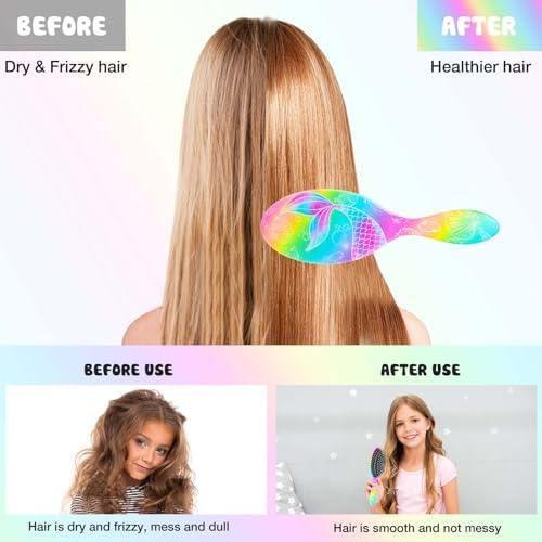 Kids Hair Brush Girls, Toddler Wet Dry Detangling Hair Brush for Curly Thick Hair Pain-Free Comb Girls Kids Women Unicorn Mermaid - Image 3