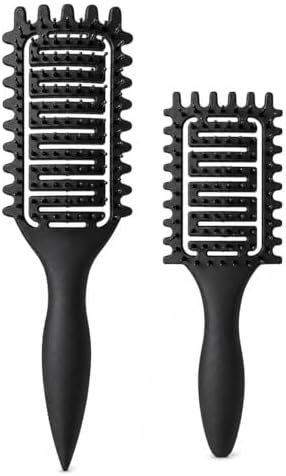 Curl Defining Brush for Curly Hair, Vented Detangling Hair Brush for Wet and Dry Styling, Curved Brush for Shaping and Smoothing Curl Clumps, Lightweight Hair Brush (2Pcs Black) by Yingbtr