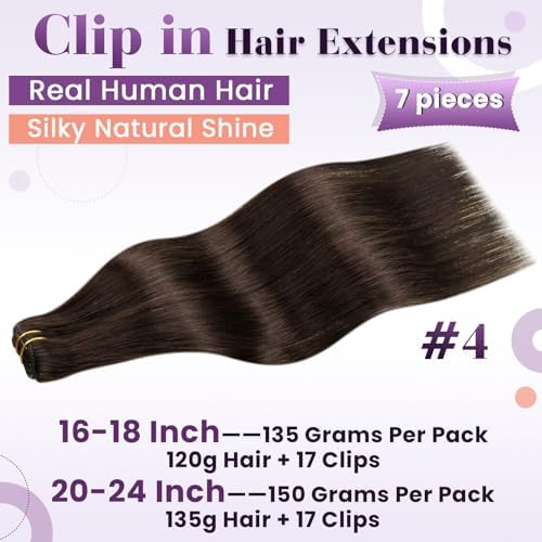 LaaVoo Clip On Extensions Human Hair, Long Brown Styling, 24 Inch - Image 2
