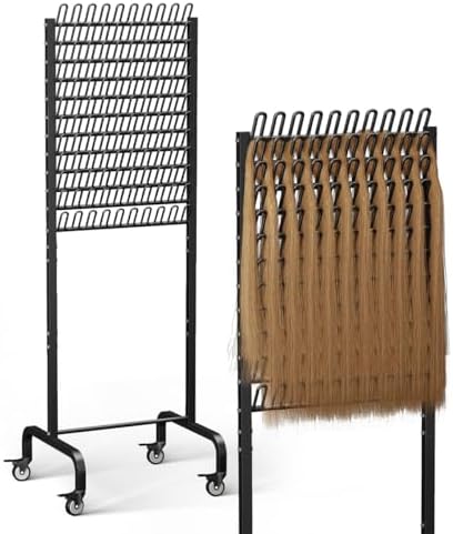 120 Pegs Braiding Hair Rack, Adjustable Hair Separator Stand with Wheels, Hair Extension Holder for Hair Stylists, Braiders, Home, Salon, Beauty School, Black by Tigerden
