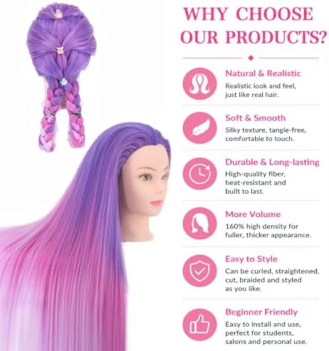 Mannequin Head with Hair 29'' Cosmetology Doll Head for Hair Styling - Image 5