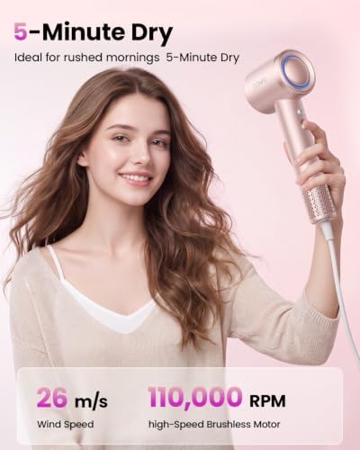 Hair Dryer with Diffuser, CONFU 110000 RPM High Speed Ionic Low Noise Fast Drying Blow Dryer for Men Women, Professional Hairdryer with Magnetic Diffuser for Curly Hair for Home Travel Salon - Image 2