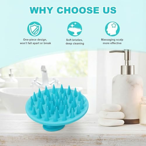 Meartchy Silicone Scalp Massager Shampoo Brush, Scalp Brush for Hair Growth & Dandruff Removal, Hair Scrubber Scalp Stimulator Exfoliator Brush with Soft Bristles for Wet Dry Scalp Care (Lake Blue) - Image 6