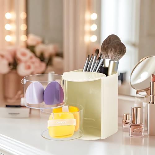 Hair Accessories Organizer With Hair Brush Holder, Off White,2-Layer - Image 5