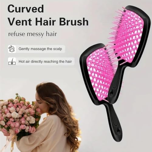 2PCS Detangling Hair Brush, Detangling Hair Brush,Detangling Brush for Curly Hair, Wet and Dry Detangle Brush,Scalp Massage Brush (Black+Pink). - Image 5