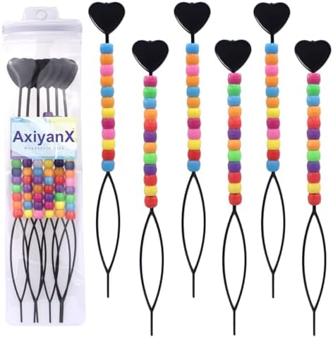 6-Pack Hair Pull Through Tool, Hair Beader for Braids with Colorful Beads, Ponytail Maker Styling Loop by AxiyanX