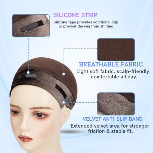 Riemann Silicone Wig Grip Cap,2in1 Wig Cap with Grip (Brown,2Pcs) - Image 2