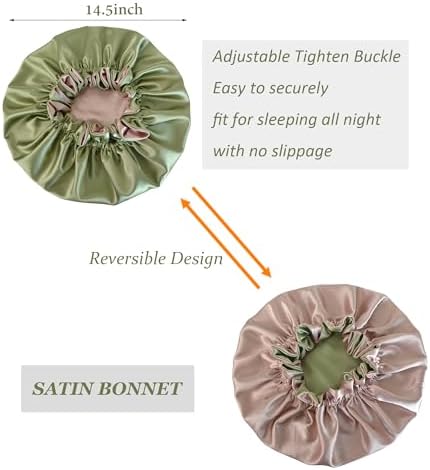 Silk Bonnet for Sleeping Satin Bonnets Double Layer Reversible Hair Cap Bonnet for Women Long Curly Braid Hair (Dusty Sage) - Image 2