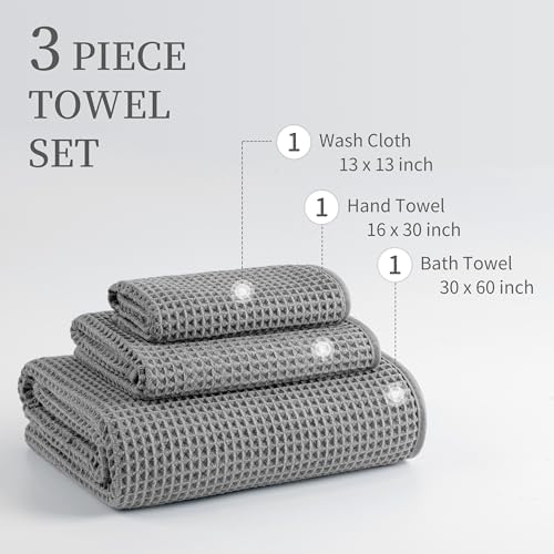 MICROFI Microfiber Waffle Bath Towels, 3 Pieces, Oversized, Soft, Absorbent, Fast Drying, Lint Free, Includes Bath, Face and Hand Towels 430 GSM - Image 3