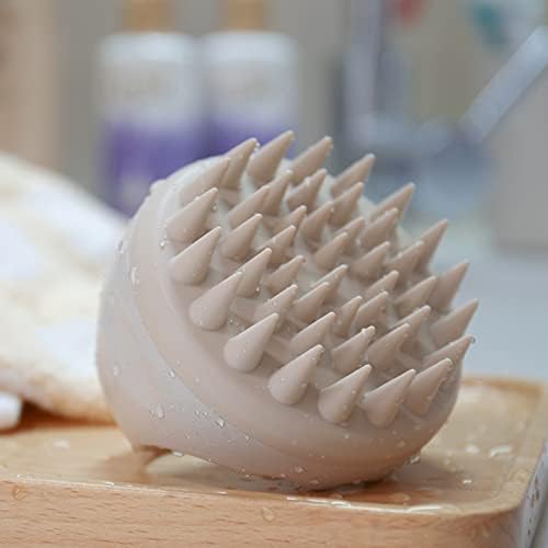 Hair Scalp Massager Shampoo Brush Hair Scrubber Washing Brush Silicone Scalp Exfoliator for Dandruff Removal- Beige - Image 6