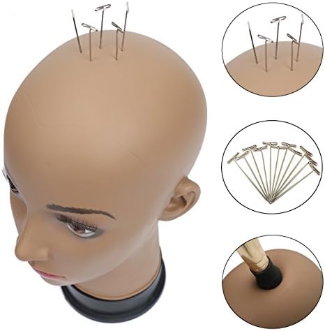 BHD BEAUTY Bald Mannequin Head Brown Female Professional Cosmetology for Wig Making, Display wigs, eyeglasses, hairs with T pins 22'' - Image 3