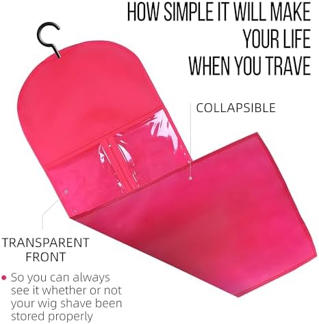 Wig Hangers Set - Premium Dust-Proof Wig Storage Bags with Hooks for Hair Extensions, Wig Organizer for Wig Bags Storage with Hanger,Space-Saving Wig Storage Solution(6PCS Black & 6PCS Hot Pink) - Image 5