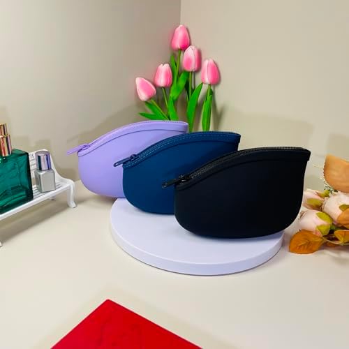 Small Makeup Bag Premium Silicone Purse Bag Multifunctional Essential Bag Zipper Pouch Water and Heat Resistant (Blue) - Image 6
